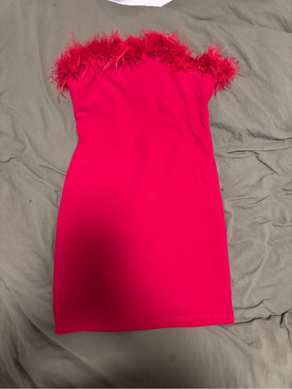 Windsor Red Feather-Trim Strapless Mini Dress